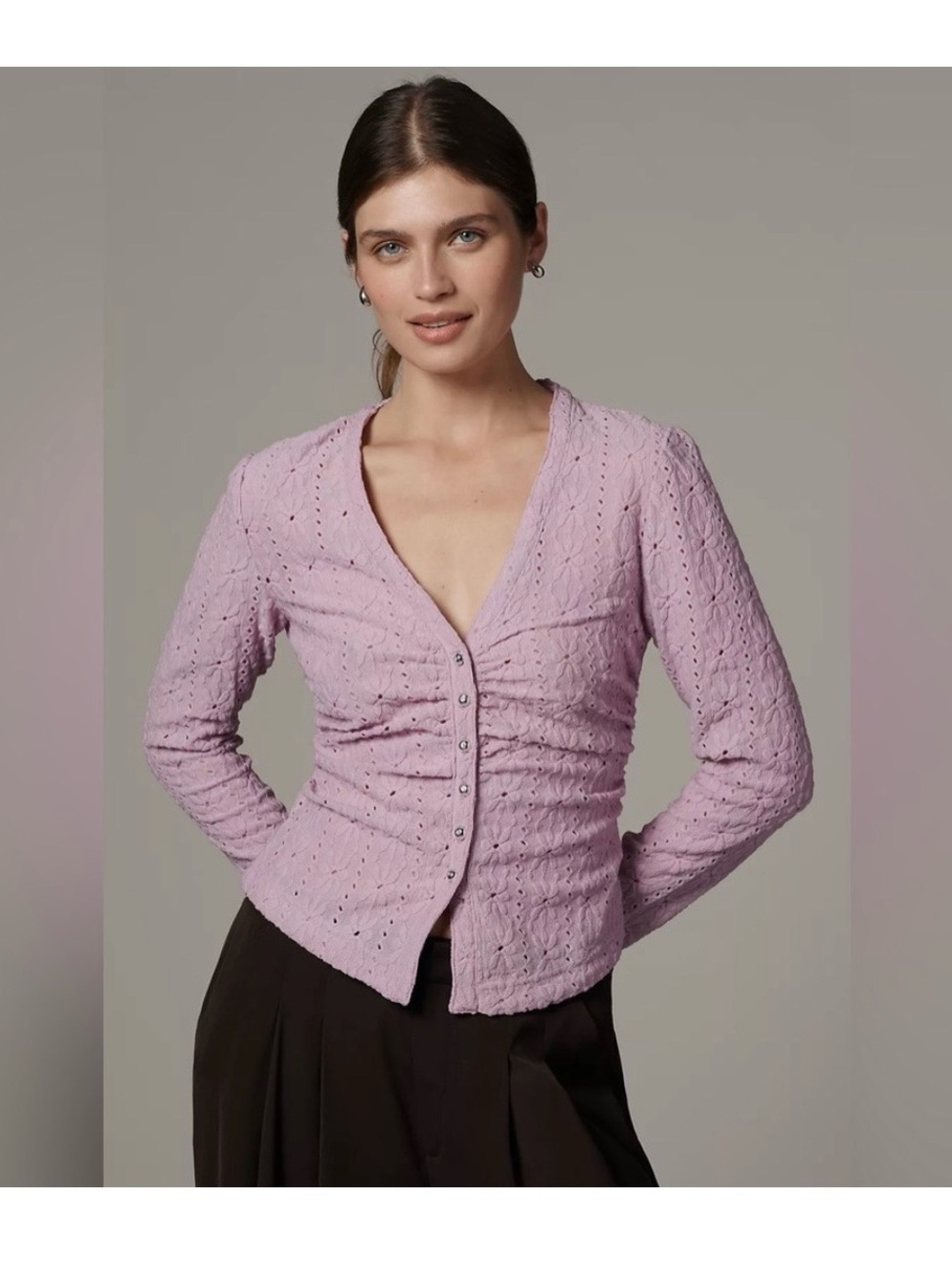 Maeve Lilac Eyelet Button up cardigan NWT size small
